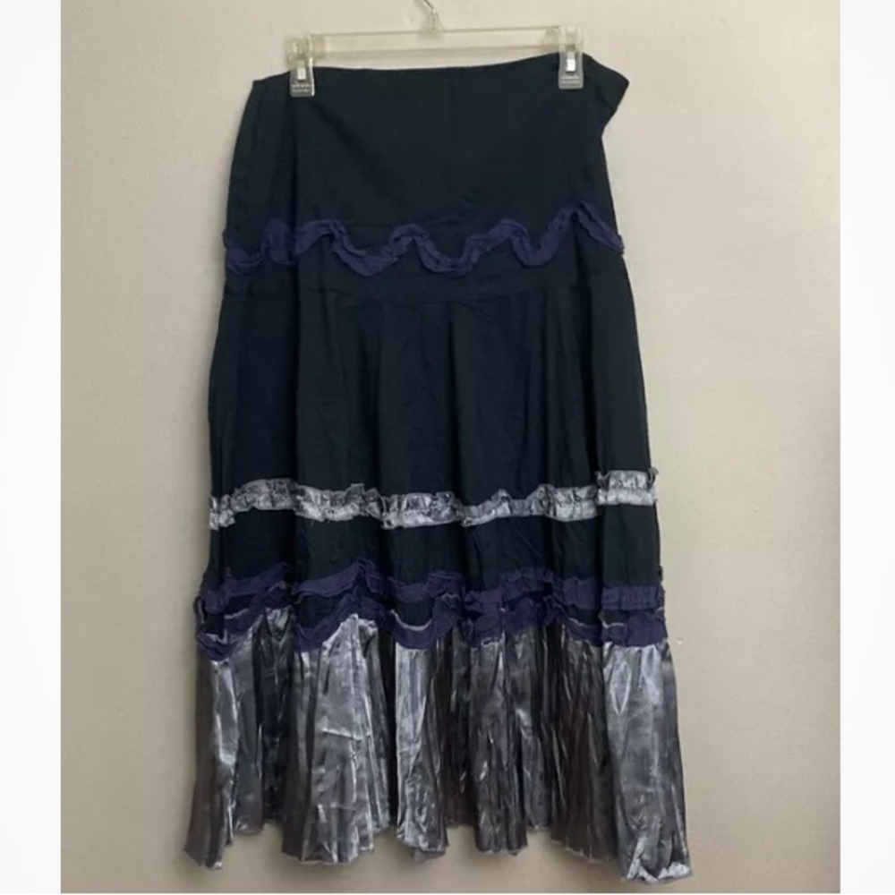 8-16 La Boutique Maxi Skirt Blue Tiered Boho Peasant 12 Large artsy witchy